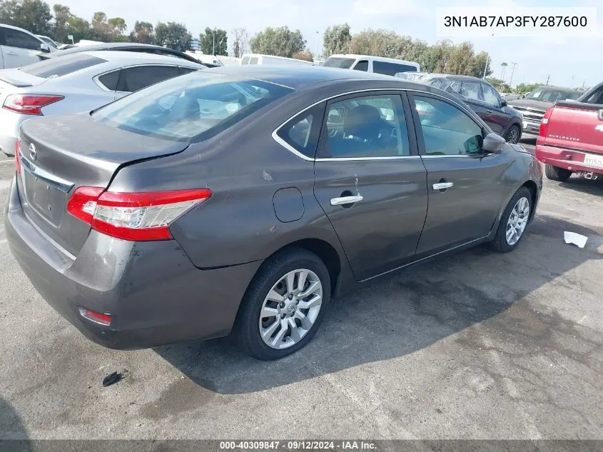 2015 Nissan Sentra S VIN: 3N1AB7AP3FY287600 Lot: 40309847