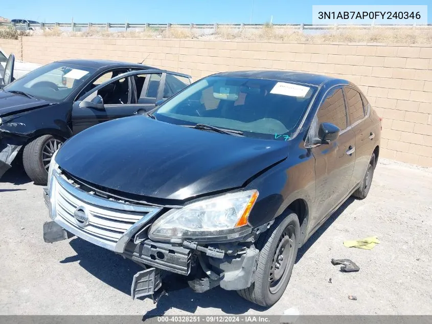 2015 Nissan Sentra S/Sv/Sr/Sl VIN: 3N1AB7AP0FY240346 Lot: 40328251