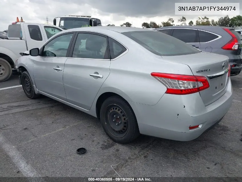 2015 Nissan Sentra S VIN: 3N1AB7AP1FY344974 Lot: 40360505