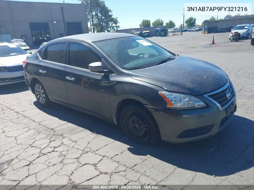 2015 Nissan Sentra S VIN: 3N1AB7AP9FY321216 Lot: 40430075