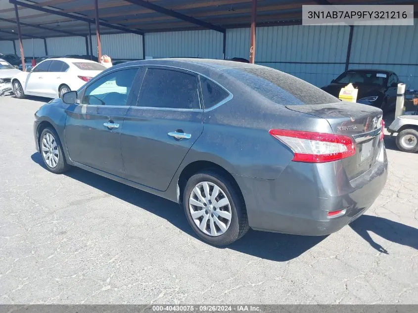 2015 Nissan Sentra S VIN: 3N1AB7AP9FY321216 Lot: 40430075