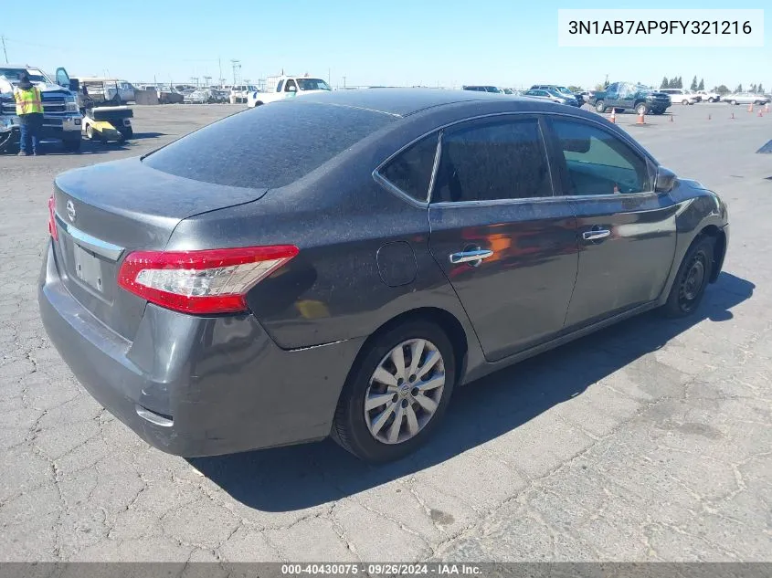 2015 Nissan Sentra S VIN: 3N1AB7AP9FY321216 Lot: 40430075