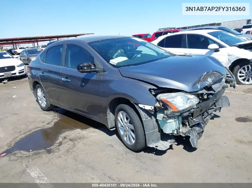 2015 Nissan Sentra Sv VIN: 3N1AB7AP2FY316360 Lot: 40430101