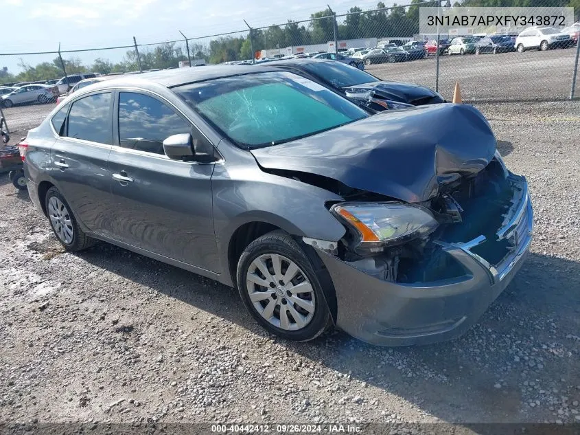 2015 Nissan Sentra S/Sv/Sr/Sl VIN: 3N1AB7APXFY343872 Lot: 40442412