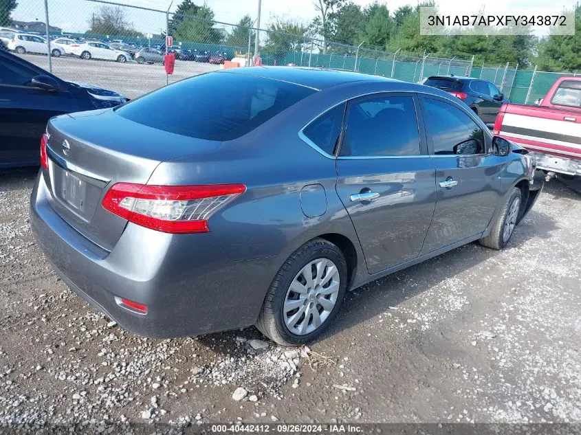 2015 Nissan Sentra S/Sv/Sr/Sl VIN: 3N1AB7APXFY343872 Lot: 40442412