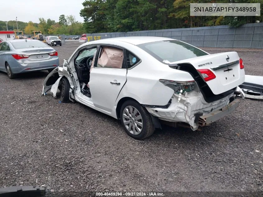 2015 Nissan Sentra S VIN: 3N1AB7AP1FY348958 Lot: 40459288