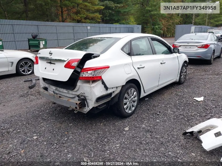 2015 Nissan Sentra S VIN: 3N1AB7AP1FY348958 Lot: 40459288