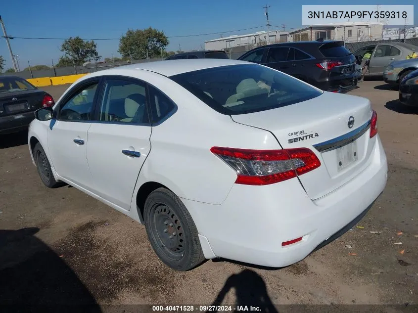 2015 Nissan Sentra S VIN: 3N1AB7AP9FY359318 Lot: 40471528