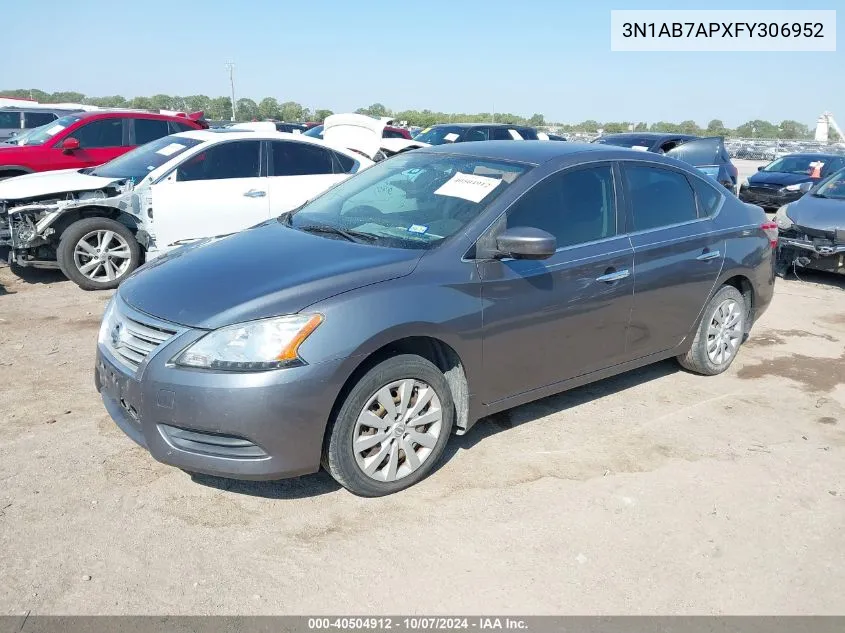 2015 Nissan Sentra S VIN: 3N1AB7APXFY306952 Lot: 40504912