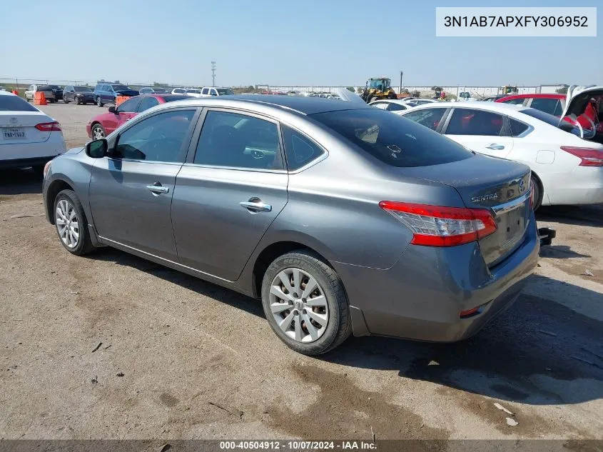 2015 Nissan Sentra S VIN: 3N1AB7APXFY306952 Lot: 40504912