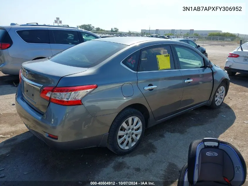 2015 Nissan Sentra S VIN: 3N1AB7APXFY306952 Lot: 40504912