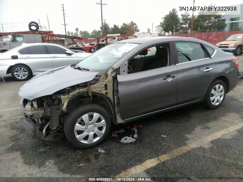 2015 Nissan Sentra S VIN: 3N1AB7AP8FY322938 Lot: 40608921