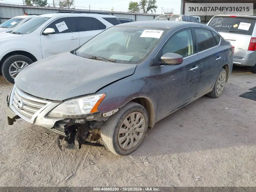 2015 Nissan Sentra S/Sv/Sr/Sl VIN: 3N1AB7AP4FY316215 Lot: 40695250