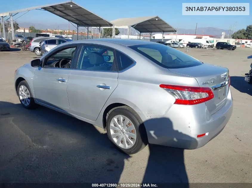 2015 Nissan Sentra S VIN: 3N1AB7AP6FY380353 Lot: 40712980