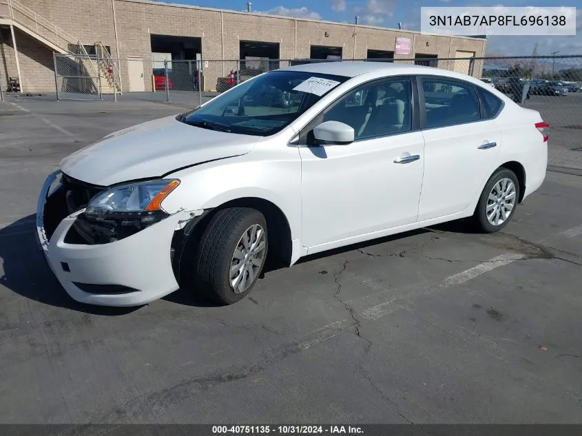 2015 Nissan Sentra Sv VIN: 3N1AB7AP8FL696138 Lot: 40751135