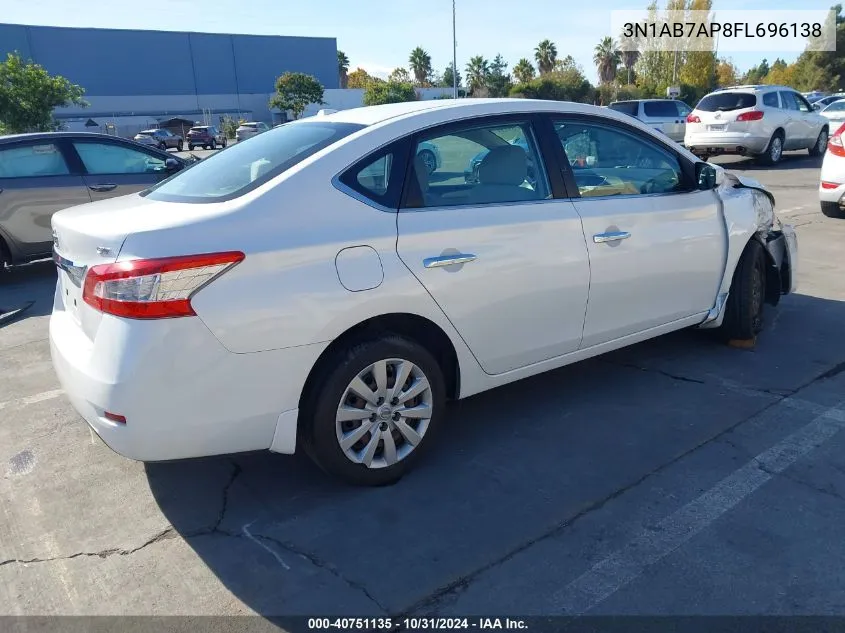 2015 Nissan Sentra Sv VIN: 3N1AB7AP8FL696138 Lot: 40751135