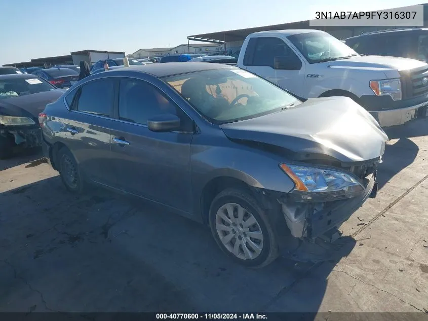 2015 Nissan Sentra S VIN: 3N1AB7AP9FY316307 Lot: 40770600