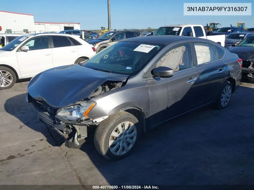 2015 Nissan Sentra S VIN: 3N1AB7AP9FY316307 Lot: 40770600