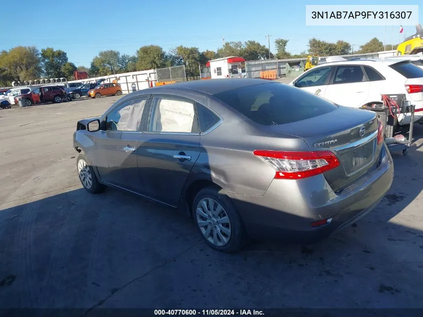 2015 Nissan Sentra S VIN: 3N1AB7AP9FY316307 Lot: 40770600