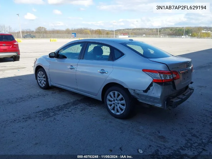 2015 Nissan Sentra Fe+ S/S/Sl/Sr/Sv VIN: 3N1AB7AP2FL629194 Lot: 40783248