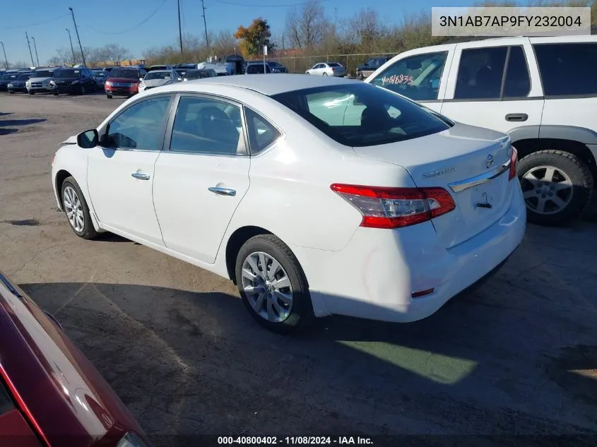 2015 Nissan Sentra S VIN: 3N1AB7AP9FY232004 Lot: 40800402