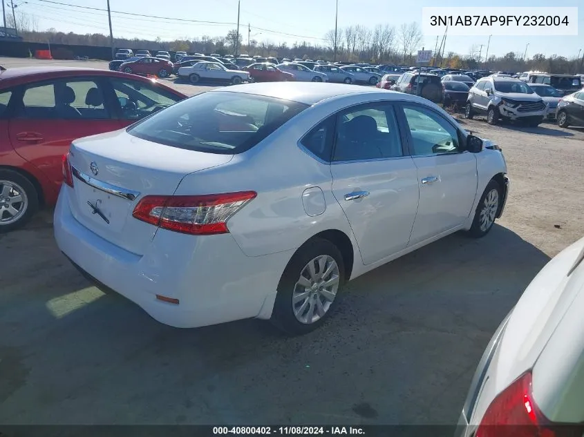 2015 Nissan Sentra S VIN: 3N1AB7AP9FY232004 Lot: 40800402