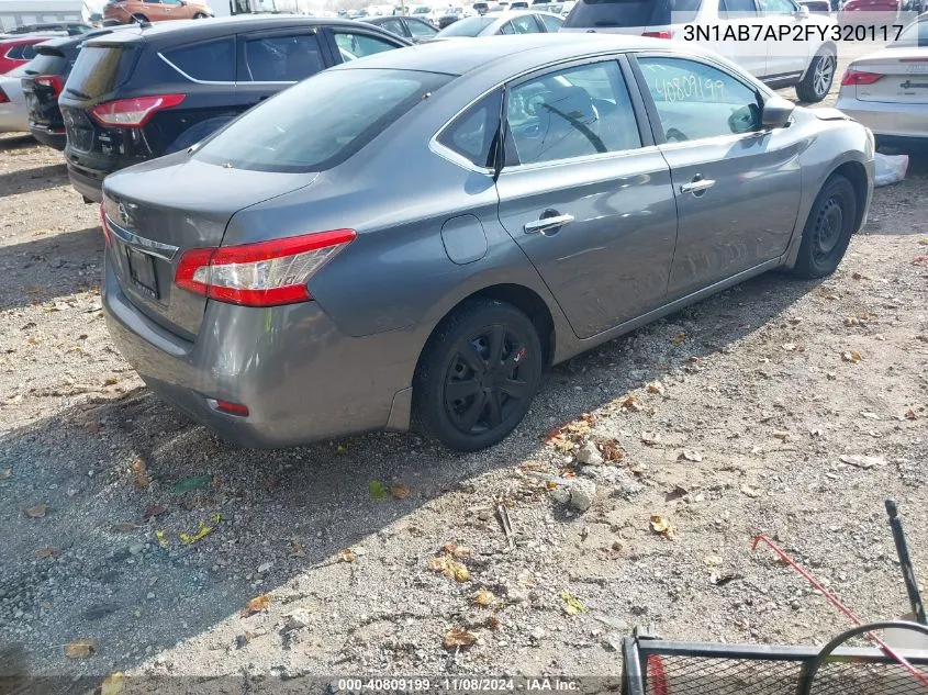 2015 Nissan Sentra S VIN: 3N1AB7AP2FY320117 Lot: 40809199