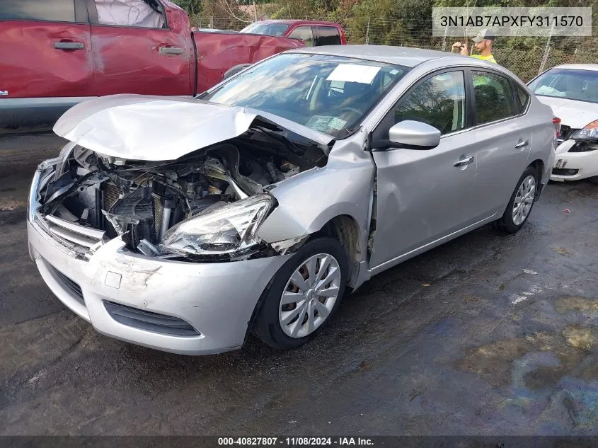 2015 Nissan Sentra S VIN: 3N1AB7APXFY311570 Lot: 40827807