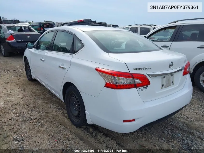 2015 Nissan Sentra S VIN: 3N1AB7AP0FY379361 Lot: 40828696