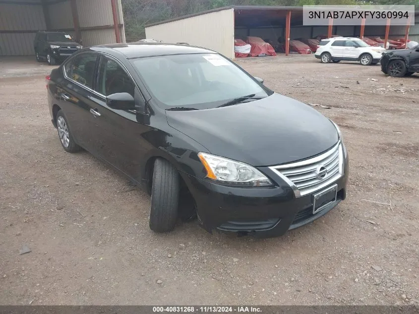 3N1AB7APXFY360994 2015 Nissan Sentra S