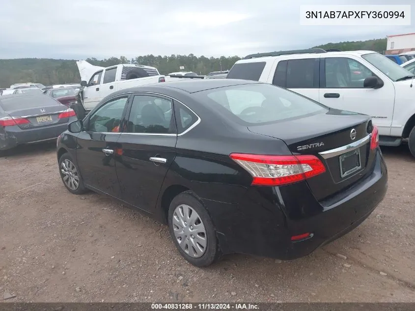 3N1AB7APXFY360994 2015 Nissan Sentra S