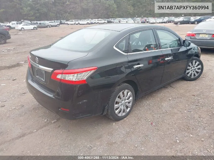 3N1AB7APXFY360994 2015 Nissan Sentra S