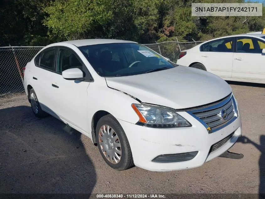 2015 Nissan Sentra Fe+ S/S/Sl/Sr/Sv VIN: 3N1AB7AP1FY242171 Lot: 40838340