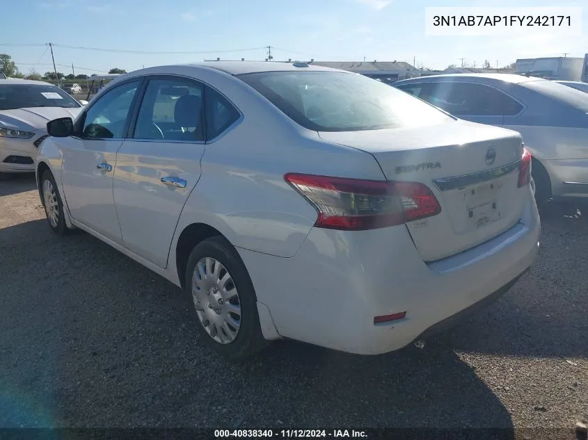 2015 Nissan Sentra Fe+ S/S/Sl/Sr/Sv VIN: 3N1AB7AP1FY242171 Lot: 40838340