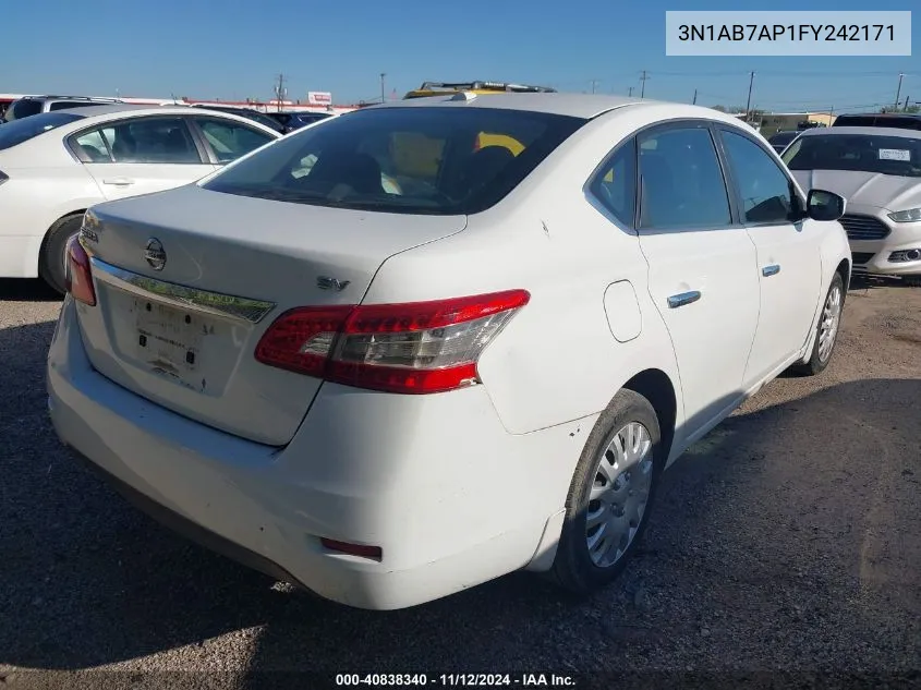 2015 Nissan Sentra Fe+ S/S/Sl/Sr/Sv VIN: 3N1AB7AP1FY242171 Lot: 40838340