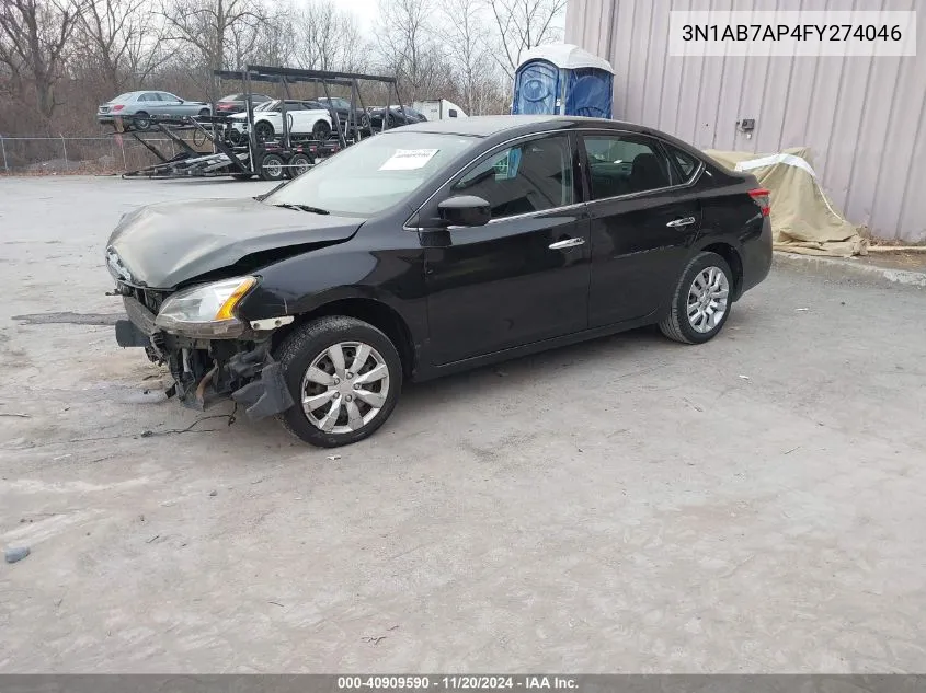 2015 Nissan Sentra S VIN: 3N1AB7AP4FY274046 Lot: 40909590