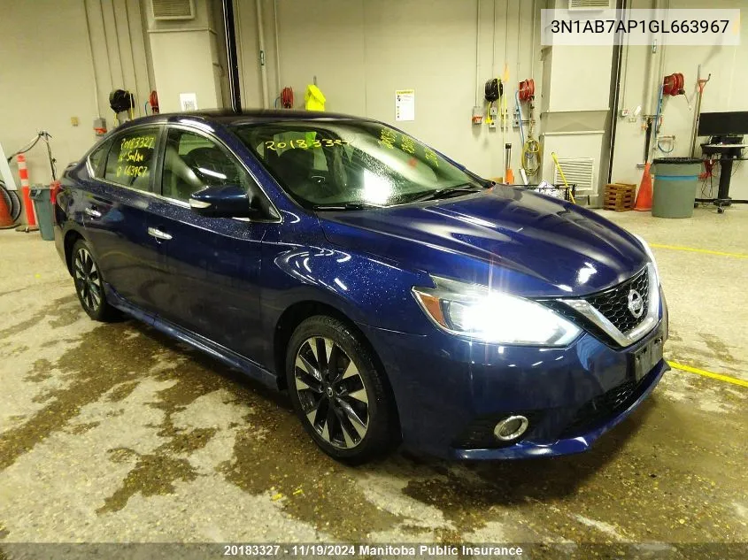 2016 Nissan Sentra 1.8 Sr VIN: 3N1AB7AP1GL663967 Lot: 20183327