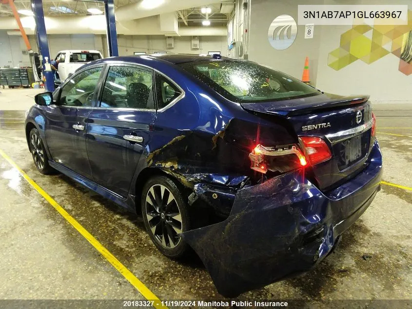 2016 Nissan Sentra 1.8 Sr VIN: 3N1AB7AP1GL663967 Lot: 20183327