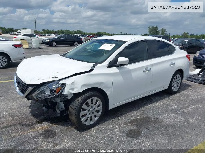 2016 Nissan Sentra Fe+ S/S/Sl/Sr/Sv VIN: 3N1AB7AP2GY237563 Lot: 39531470