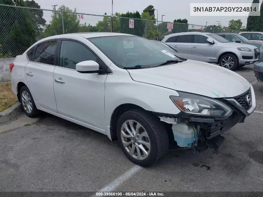 2016 Nissan Sentra Sv VIN: 3N1AB7AP2GY224814 Lot: 39568100