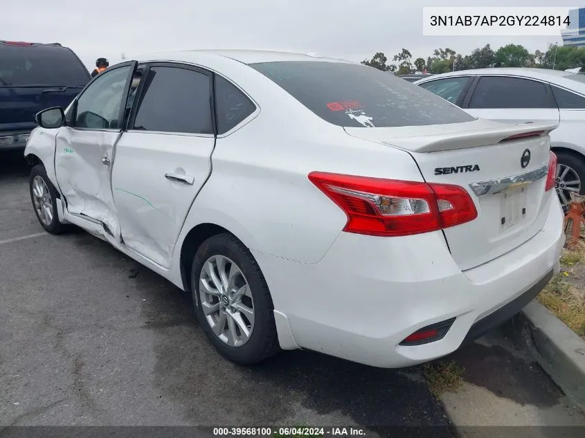 2016 Nissan Sentra Sv VIN: 3N1AB7AP2GY224814 Lot: 39568100