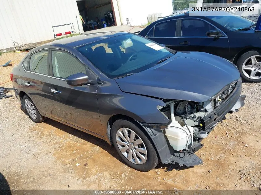 2016 Nissan Sentra S VIN: 3N1AB7AP7GY240863 Lot: 39580633