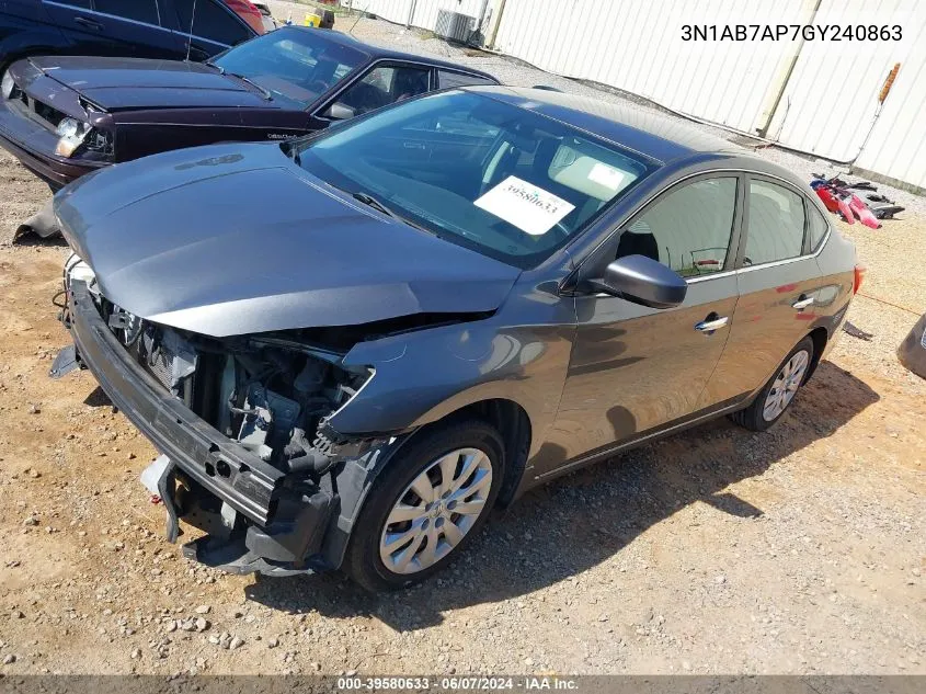 2016 Nissan Sentra S VIN: 3N1AB7AP7GY240863 Lot: 39580633