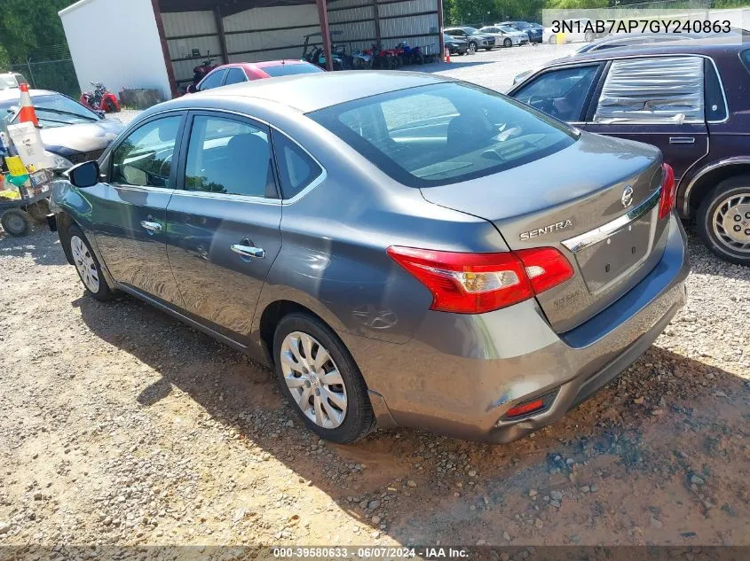 2016 Nissan Sentra S VIN: 3N1AB7AP7GY240863 Lot: 39580633