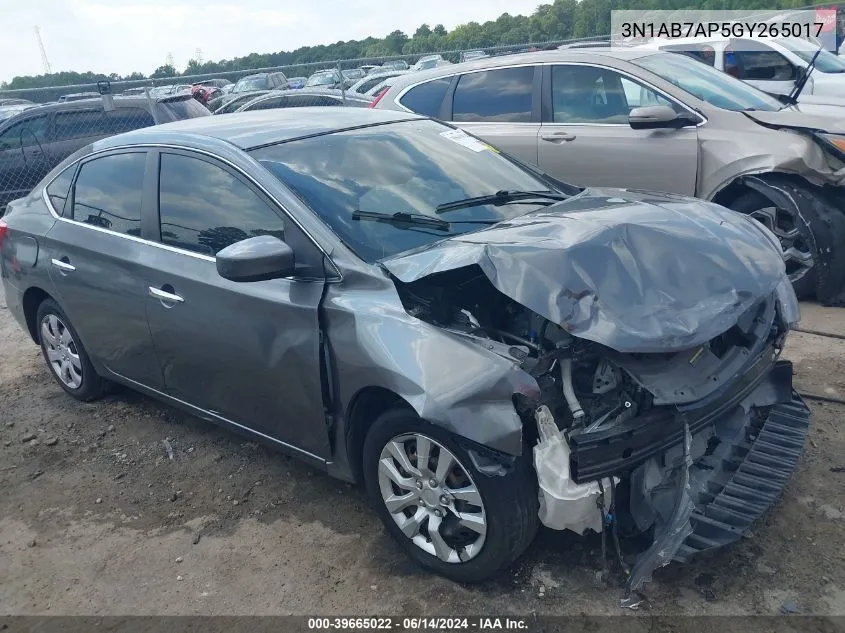 2016 Nissan Sentra Fe+ S/S/Sl/Sr/Sv VIN: 3N1AB7AP5GY265017 Lot: 39665022