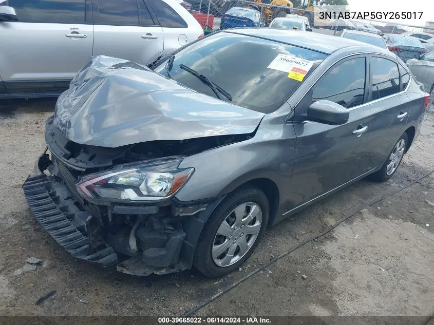 2016 Nissan Sentra Fe+ S/S/Sl/Sr/Sv VIN: 3N1AB7AP5GY265017 Lot: 39665022