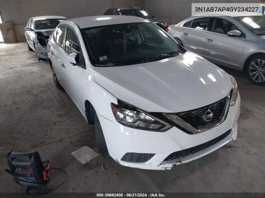 2016 Nissan Sentra Fe+ S/S/Sl/Sr/Sv VIN: 3N1AB7AP4GY234227 Lot: 39692408