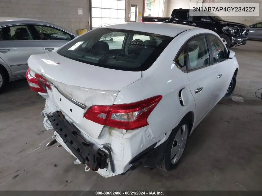 2016 Nissan Sentra Fe+ S/S/Sl/Sr/Sv VIN: 3N1AB7AP4GY234227 Lot: 39692408