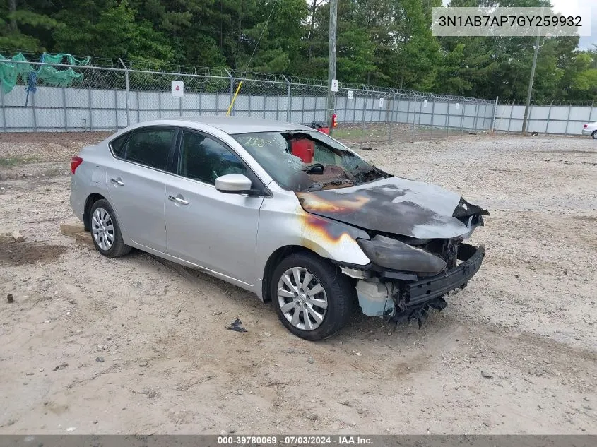 2016 Nissan Sentra S VIN: 3N1AB7AP7GY259932 Lot: 39780069