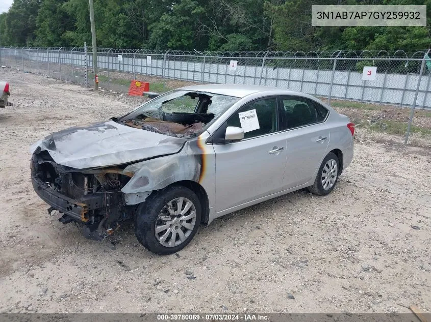 2016 Nissan Sentra S VIN: 3N1AB7AP7GY259932 Lot: 39780069